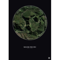 Affiche Machu Picchu – Poster vue satellite 2.5km Couleur | Gravura – Fond foncé
