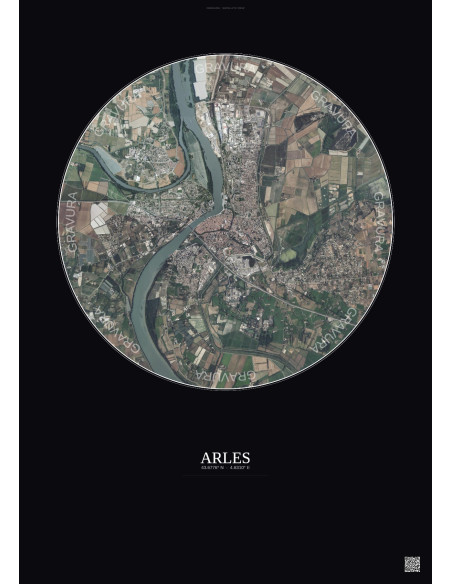 Affiche Arles – Poster vue satellite 5km Couleur | Gravura – Fond foncé