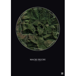Affiche Machu Picchu – Poster vue satellite 5km Couleur | Gravura – Fond foncé