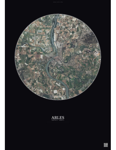 Arles Satellite View Poster 10km Color | Gravura – Dark background