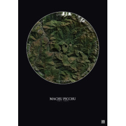 Affiche Machu Picchu – Poster vue satellite 10km Couleur | Gravura – Fond foncé