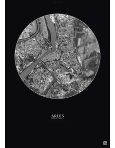 Arles Satellite View Poster 2.5km B&W | Gravura – Dark background