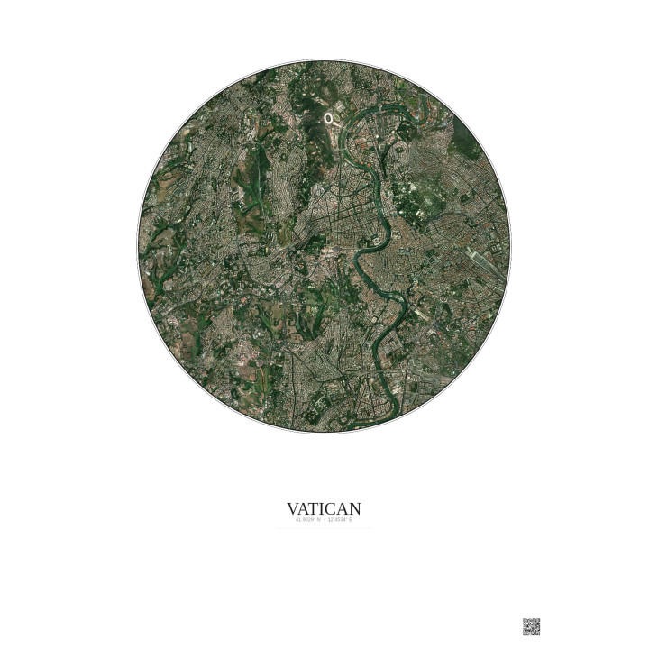 Affiche Vatican – Poster vue satellite 5km Couleur | Gravura – Fond clair