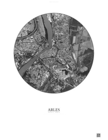 Affiche Arles – Poster vue satellite 2.5km N&B | Gravura – Fond clair