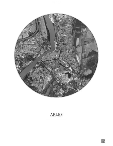 Affiche Arles – Poster vue satellite 2.5km N&B | Gravura – Fond clair