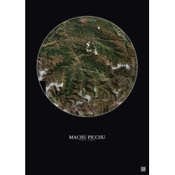 Affiche Machu Picchu – Poster vue satellite 30km Couleur | Gravura – Fond foncé