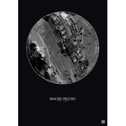 Affiche Machu Picchu – Poster vue satellite 0.1km N&B | Gravura – Fond foncé