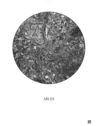Arles Satellite View Poster 10km B&W | Gravura – Light background