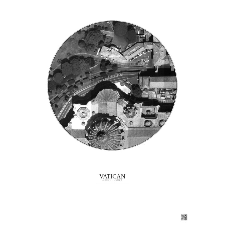 Vatican Satellite View Poster 0.1km B&W | Gravura – Light background