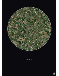 Affiche Auch – Poster vue satellite 2.5km Couleur | Gravura – Fond foncé