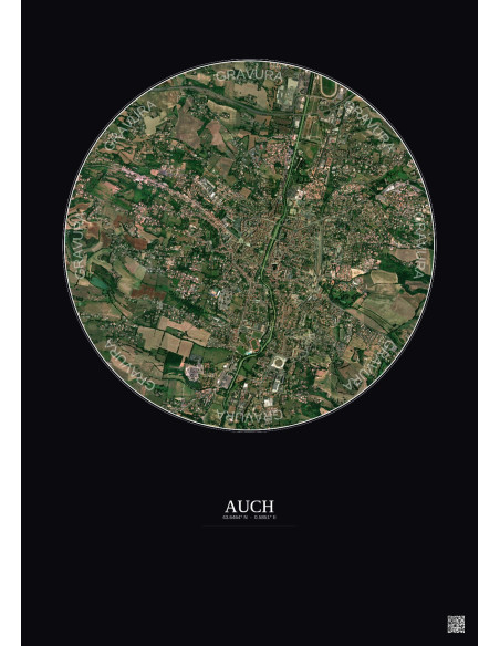 Affiche Auch – Poster vue satellite 2.5km Couleur | Gravura – Fond foncé