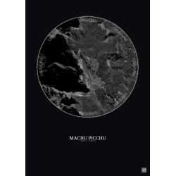 Affiche Machu Picchu – Poster vue satellite 0.5km N&B | Gravura – Fond foncé