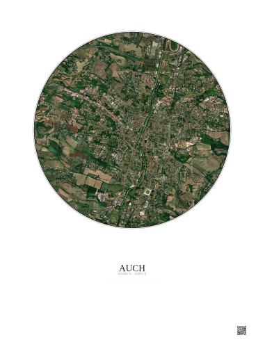 Affiche Auch – Poster vue satellite 2.5km Couleur | Gravura – Fond clair