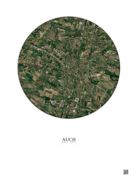 Affiche Auch – Poster vue satellite 2.5km Couleur | Gravura – Fond clair