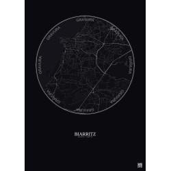 Affiche Biarritz – Poster carte de ville 2.5km | Gravura – Fond foncé