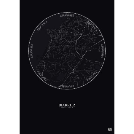 Affiche Biarritz – Poster carte de ville 2.5km | Gravura – Fond foncé