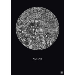 Vatican Satellite View Poster 1km B&W | Gravura – Dark background