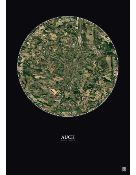 Affiche Auch – Poster vue satellite 5km Couleur | Gravura – Fond foncé