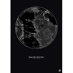 Affiche Machu Picchu – Poster vue satellite 1km N&B | Gravura – Fond foncé