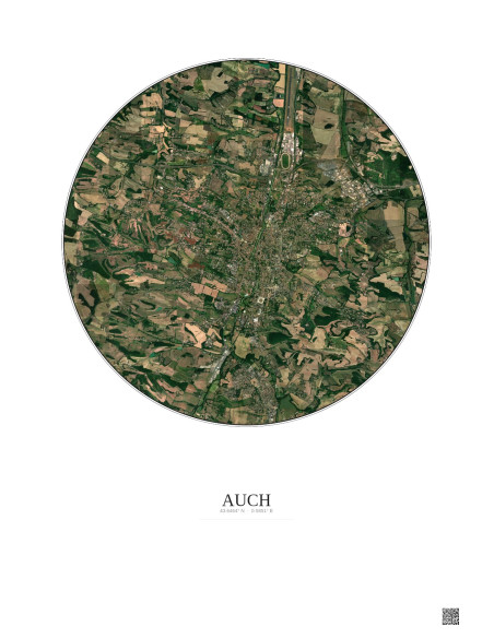 Affiche Auch – Poster vue satellite 5km Couleur | Gravura – Fond clair