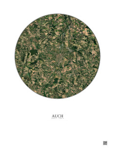 Affiche Auch – Poster vue satellite 10km Couleur | Gravura – Fond clair