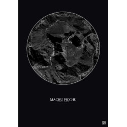 Affiche Machu Picchu – Poster vue satellite 2.5km N&B | Gravura – Fond foncé