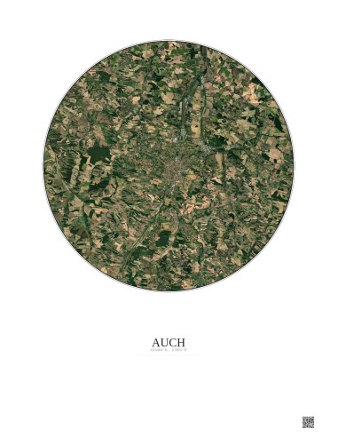 Affiche Auch – Poster vue satellite 10km Couleur | Gravura – Fond clair