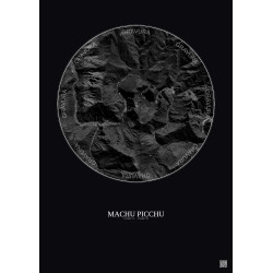 Affiche Machu Picchu – Poster vue satellite 5km N&B | Gravura – Fond foncé