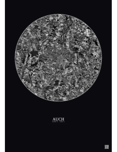 Auch Satellite View Poster 10km B&W | Gravura – Dark background