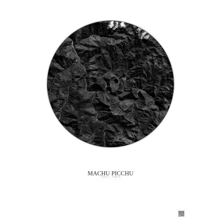 Machu Picchu Satellite View Poster 10km B&W | Gravura – Light background