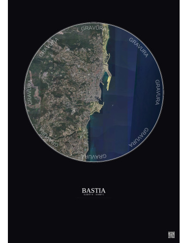 Affiche Bastia – Poster vue satellite 2.5km Couleur | Gravura – Fond foncé