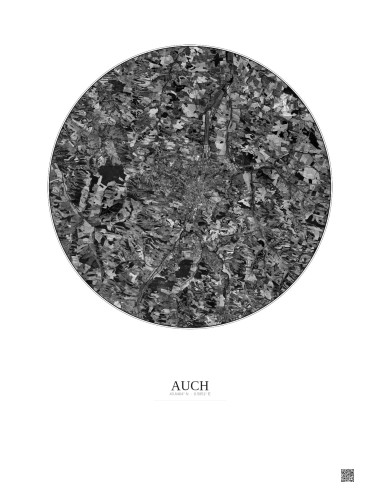 Auch Satellite View Poster 10km B&W | Gravura – Light background