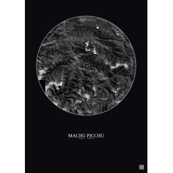 Affiche Machu Picchu – Poster vue satellite 30km N&B | Gravura – Fond foncé