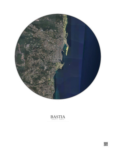 Affiche Bastia – Poster vue satellite 2.5km Couleur | Gravura – Fond clair