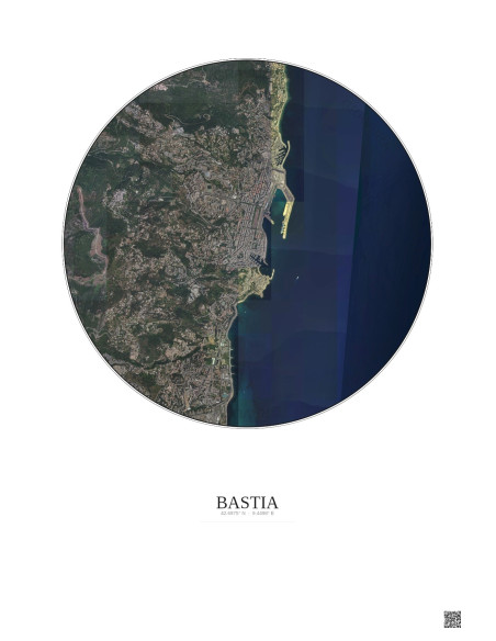 Affiche Bastia – Poster vue satellite 2.5km Couleur | Gravura – Fond clair