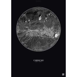 Affiche Caracas – Poster vue satellite 10km N&B | Gravura – Fond foncé