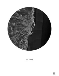 Affiche Bastia – Poster vue satellite 2.5km N&B | Gravura – Fond clair