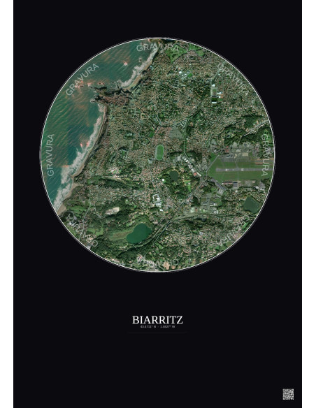 Biarritz Satellite View Poster 2.5km Color | Gravura – Dark background