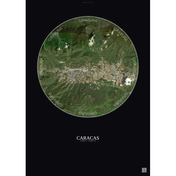 Affiche Caracas – Poster vue satellite 10km Couleur | Gravura – Fond foncé