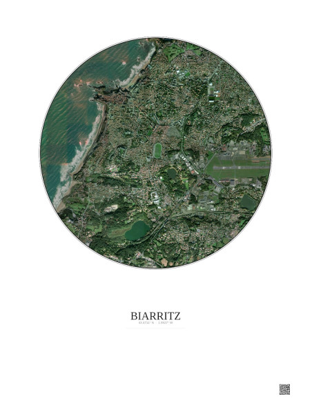 Affiche Biarritz – Poster vue satellite 2.5km Couleur | Gravura – Fond clair