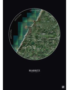 Affiche Biarritz – Poster vue satellite 5km Couleur | Gravura – Fond foncé