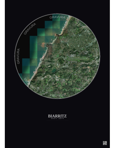 Affiche Biarritz – Poster vue satellite 5km Couleur | Gravura – Fond foncé