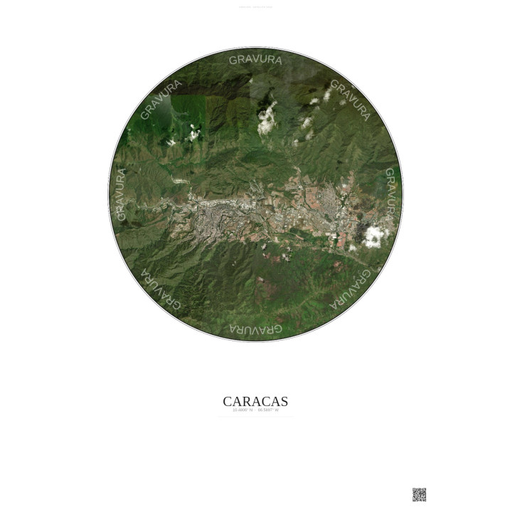 Affiche Caracas – Poster vue satellite 10km Couleur | Gravura – Fond clair