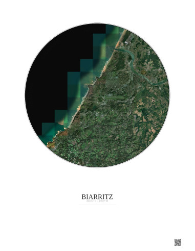 Biarritz Satellite View Poster 10km Color | Gravura – Light background