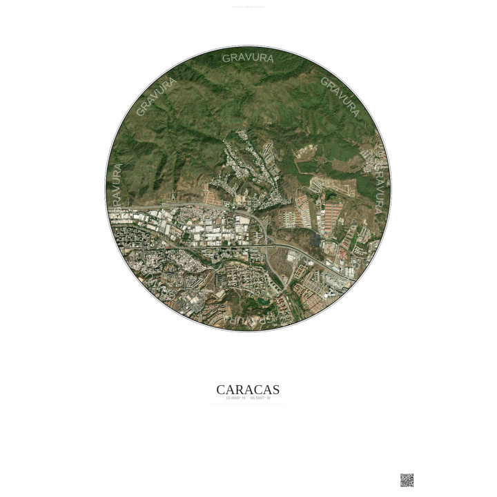Affiche Caracas – Poster vue satellite 2.5km Couleur | Gravura – Fond clair