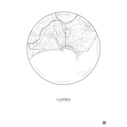 Affiche Cannes – Poster carte de ville 5km | Gravura – Fond clair