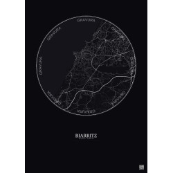 Affiche Biarritz – Poster carte de ville 5km | Gravura – Fond foncé