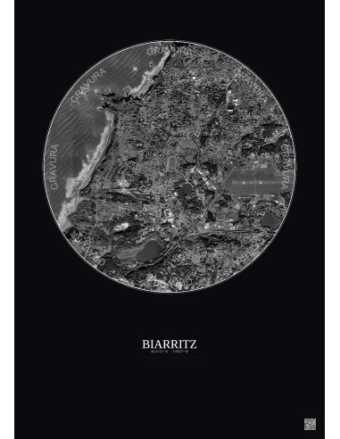Biarritz Satellite View Poster 2.5km B&W | Gravura – Dark background