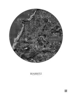 Affiche Biarritz – Poster vue satellite 2.5km N&B | Gravura – Fond clair