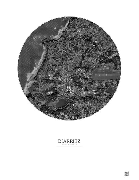 Affiche Biarritz – Poster vue satellite 2.5km N&B | Gravura – Fond clair
